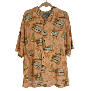 Bermuda Bay Men's 100% Silk Button‎ Front Shirt Large Peach Size Large